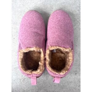 Merrimac Felted Slipper Mules Womens 7-8 Pink Orchid Faux Fur Lined Slip On Cozy
